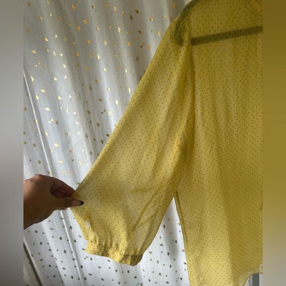 Banana Republic Sheer Waterfall Front Ruffles Polka Dot Button Down Blouse XL - Picture 4 of 9